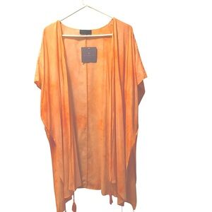 Orange Print Tasseled Kimono   L.  NWT